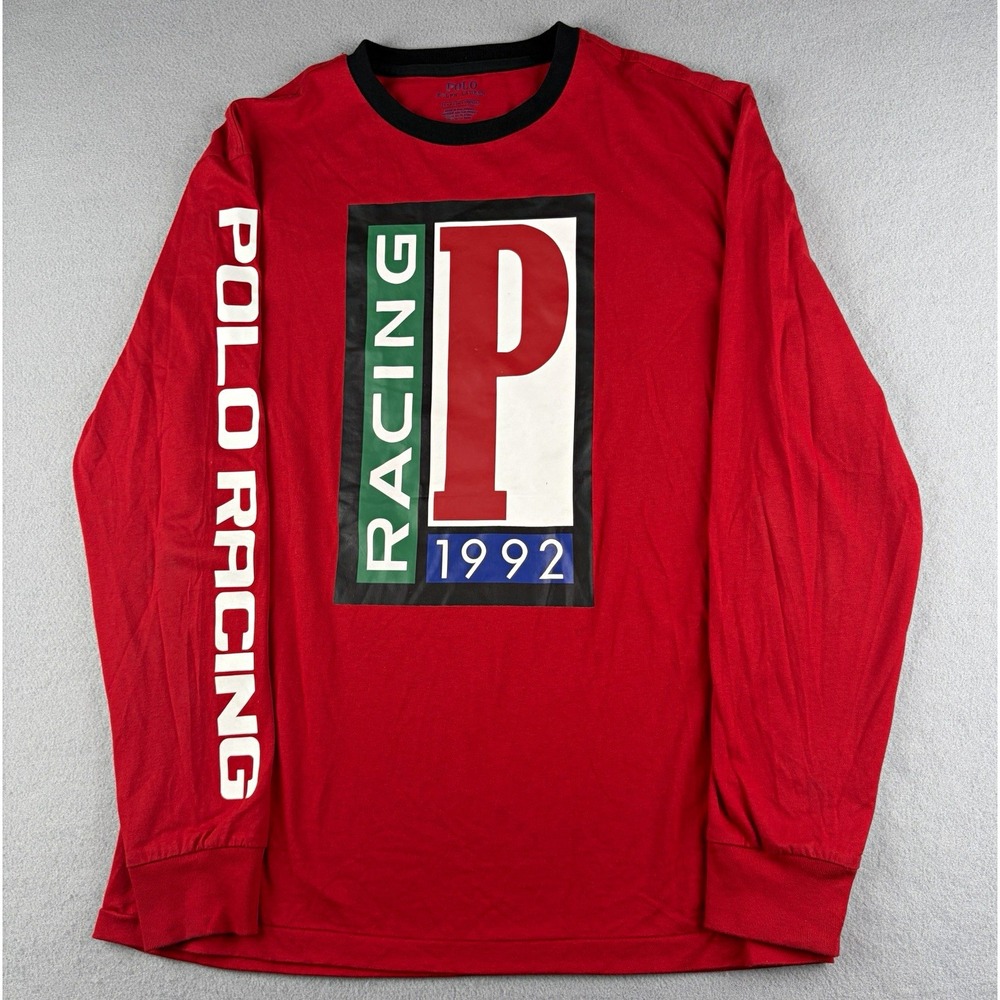 Polo Ralph Lauren Polo Racing 1992 Men's S Red Graphic Logo Long Sleeve Tee